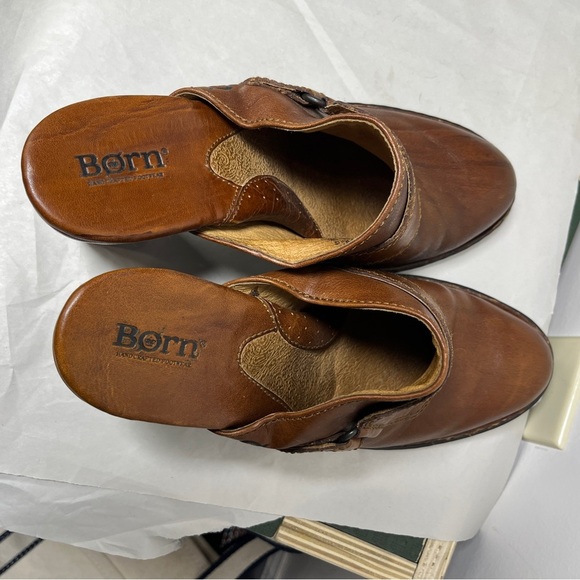Born Leather Clog Mule Stacked Heels Sz 9  Boho Bohemian, Retro, Americana - Picture 3 of 12